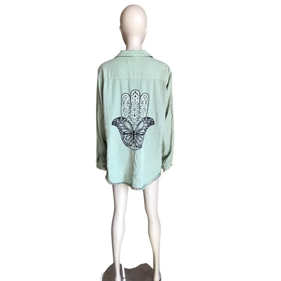 Lauren Moshi Green and Black Graphic Button Up - Picture 4 of 5